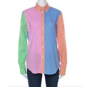 Ralph Lauren Womens Gingham Multi Color Madras Coastal Patchwork Luxury Size 6